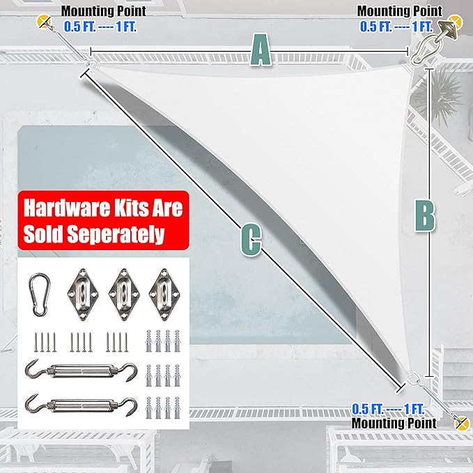 Amgo Custom Size 21' x 21' x 29.7' White Right Triangle Sun Shade Sail Order to Make Canopy Awning UPF50+ AGSLT, 95% UV Blockage, Water & Air Permeable, 200GSM Commercial Standard (We Customize)
