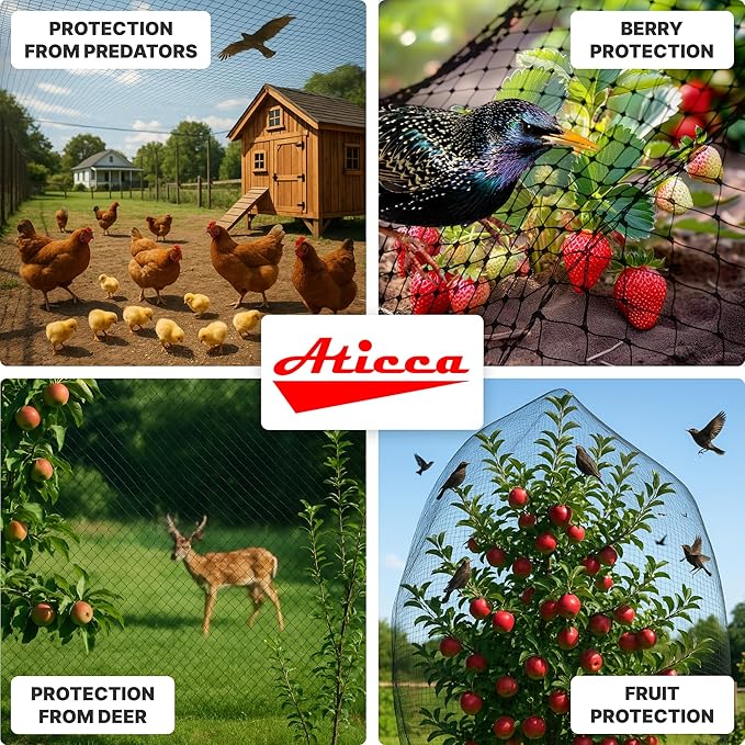 Heavy Duty Bird Netting for Garden Protection & Fruit Trees, 25x25 Ft with 10 Stakes – Black Anti-Bird Net for Poultry, Deer, & Squirrel Protection, Durable Nylon Mesh for Garden and Yard Use