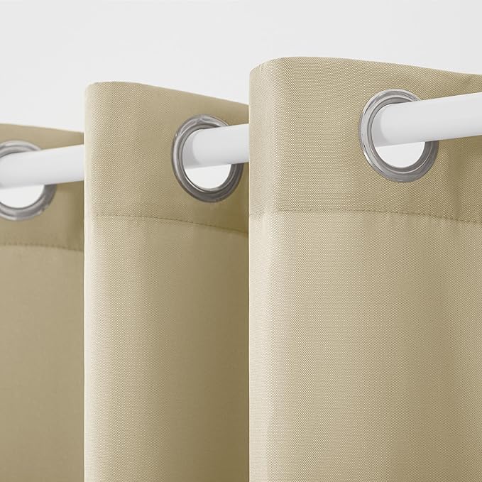 TOWN & COUNTRY BASICS Cabana Solid Heavyweight Indoor Outdoor Curtains, Light Filtering Opacity with Grommet Top, Water Repellent, 2-Pack Set, 54"x120", Natural