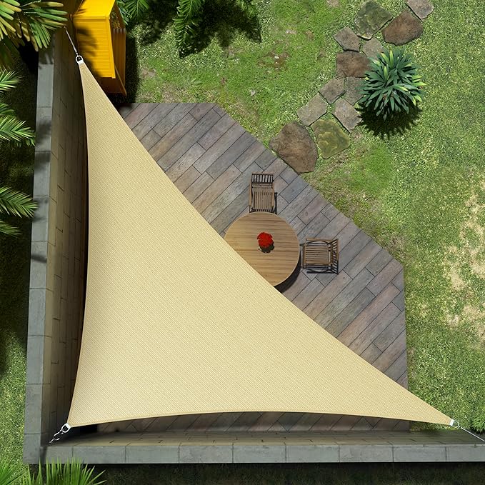 Amgo 20' x 20' x 28.3' Beige Right Triangle Sun Shade Sail UPF50+ Canopy Awning AGSLT, 95% UV Blockage, Water & Air Permeable, 200GSM Heavy Duty Commercial and Residential (We Make Custom Sizes)