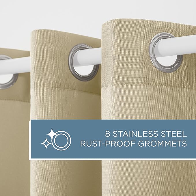 TOWN & COUNTRY BASICS Cabana Solid Heavyweight Indoor Outdoor Curtains, Light Filtering Opacity with Grommet Top, Water Repellent, 2-Pack Set, 54"x108", Natural
