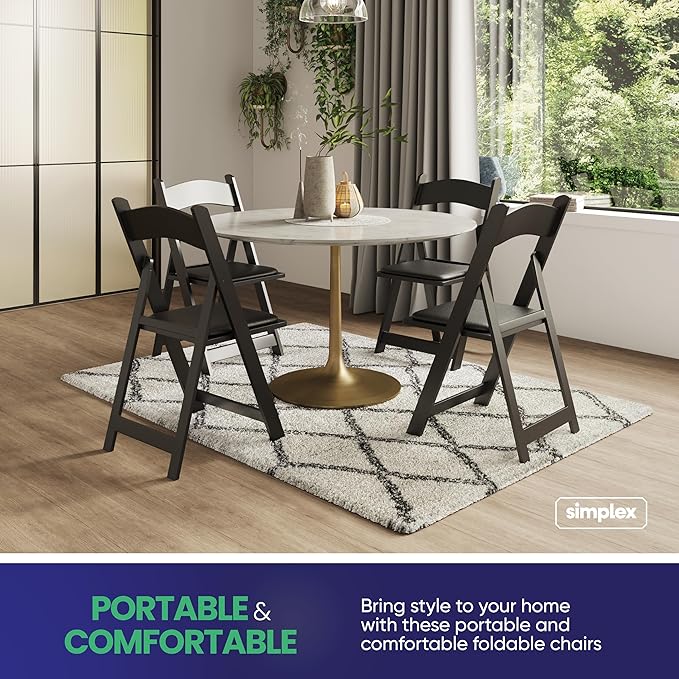 SIMPLEX 48 Black Resin Stackable Folding Chair - Comfortable Black Foldable Chair - Folding Chairs with Padded Seats - Indoor/Outdoor Folding Chairs for Events - Lightweight Foldable Chairs (48 Pack)