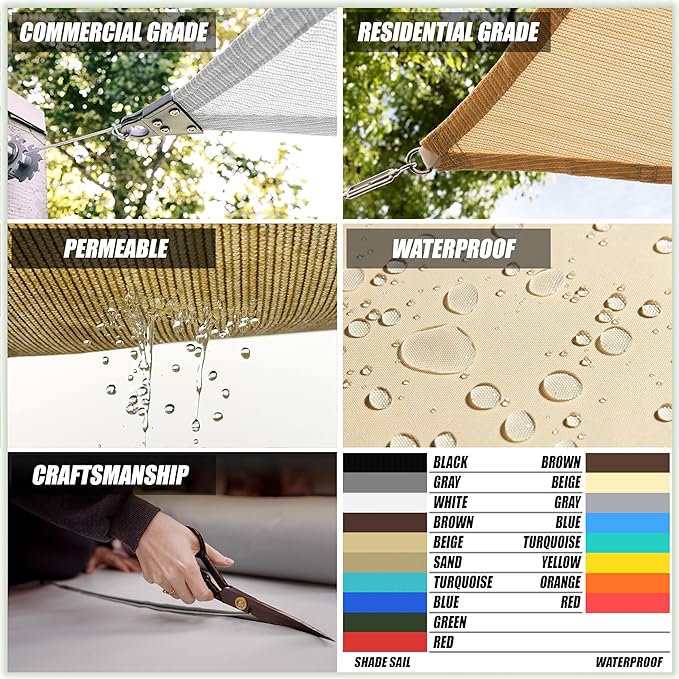 ColourTree TAPR1616 Custom Size 12' x 24' Turquoise Sun Shade Sail Canopy UV Block UPF50 Rectangle - Commercial Standard Heavy Duty - 190 GSM - 3 Years Warranty