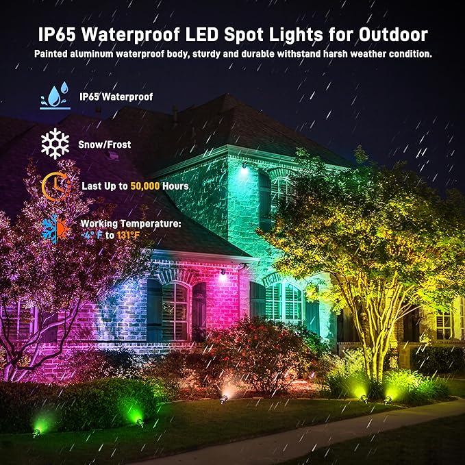 Christmas RGBW Landscape Spotlight,12W RGBW Color Changing Outdoor Spot Lights for Yard, Low Voltage LED Landscape Spotlight with Remote Control, IP65 Waterproof Yard Spotlgiht for Garden, 4 Pack