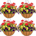 8 inch Metal Hanging Baskets For Plants Outdoor 4 Pack Round Metal Wire Hanging Basket Planter with Coco Fiber Liners Chain Round Wire Plant Holder for Garden, Patio, Deck, Porch Plants Flower Potss