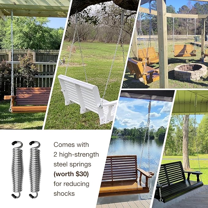 Wooden Porch Swing 2-Seater, High Backrest and Deep Seat, Bench Swing with Cupholders, Hanging Chains and 7mm Springs, Heavy Duty 880 LBS, for Outdoor Patio Garden (Deep Brown, 4.5 feet Extra-Large)