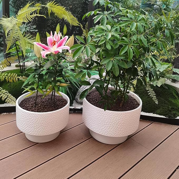 13 Inch Ceramic Plant Pots, Planter Pot with Drainage Hole, Honeycomb Ceramic Flower Pot Outdoor Indoor, Large Modern Decorative Planters for Home/Office Plants, White