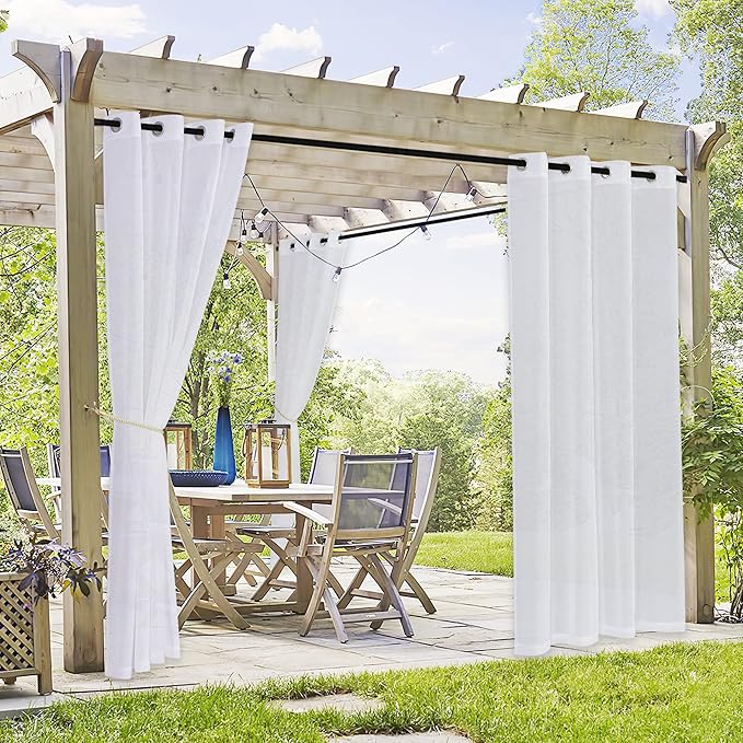 RYB HOME 2 Panels Outdoor Curtains for Patio - Linen Look Semi-Sheer Curtains for Patio Waterproof, Indoor Outdoor Drapes for Gazebo Pergola Balcony Pool Spa, Wide 54 x Long 84