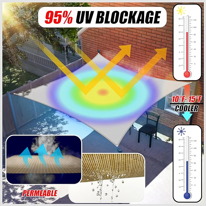 ColourTree TAPR1616 Custom Size 18' x 22' White Sun Shade Sail Canopy UV Block UPF50 Rectangle - Commercial Standard Heavy Duty - 190 GSM - 3 Years Warranty