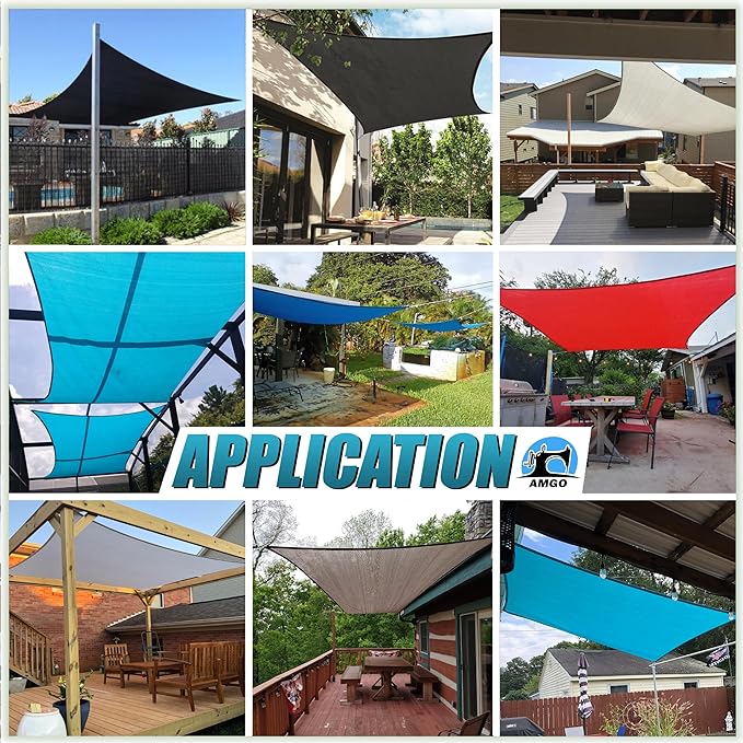 Amgo 16' x 20' Beige Rectangle Sun Shade Sail Canopy Awning UPF50+ AGTAPR1620, 95% UV Blockage, Water & Air Permeable, Commercial and Residential, 3 Years Warranty (We Make Custom Size)