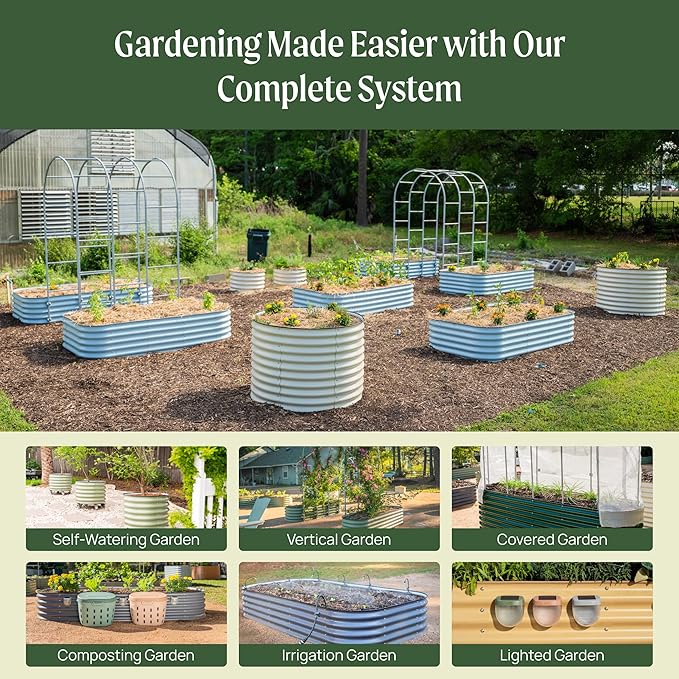 32" Extra Tall Raised Garden Bed Kits, 4 x 8 x 2.7ft Raised Planter Box Outdoor, 2.5 x 9.5 x 2.7ft Deep Root 10 in 1 Modular Metal Raised Beds for Gardening Vegetables Flowers Fruits - Pearl White
