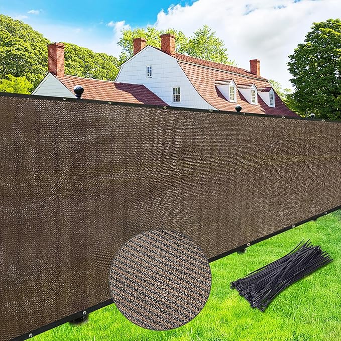 UPGRADE Privacy Screen 6' x 25' Fence Commercial Shade Cover with Brass Grommets Heavy Duty Perfect for Outdoor Back Yard, Mocha, Customizable