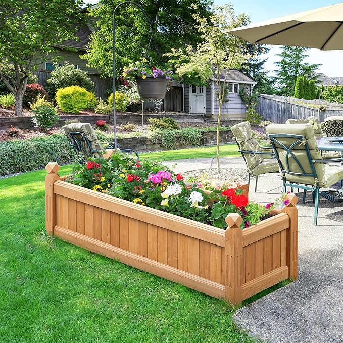 Yaheetech 43.5″ L×16″ W×14″ H Wooden Raised Garden Bed, Horticulture Wood Rectangular Garden Planter Outdoor, Raised Planter Box for Yard/Greenhouse/Vegetable/Flower/Herbs, Light Brown