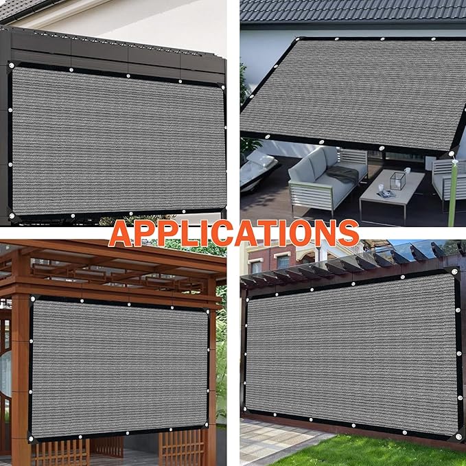 Sun Shade Cloth with Grommets,90% UV Protection Shade Fabric,Pergola Shade Cover Canopy Fence Privacy Screen Balcony,Sunshades for Patio Pergola Garden Backyard Porch Outdoor,Grey-5x10FT