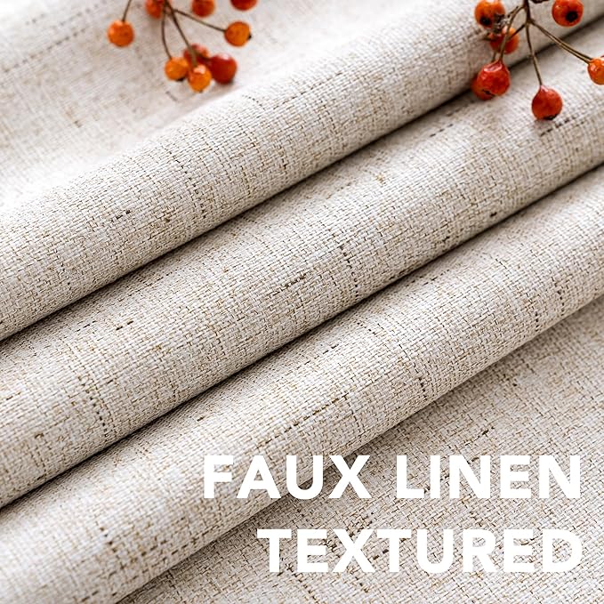 H.VERSAILTEX Primitive Linen Curtains 100% Blackout Curtain Drapes Burlap Curtains with White Thermal Insulated Liner, Grommet Top Drapes Living Room/Bedroom (2 Panels, 42 x 63 Inch, Natural)