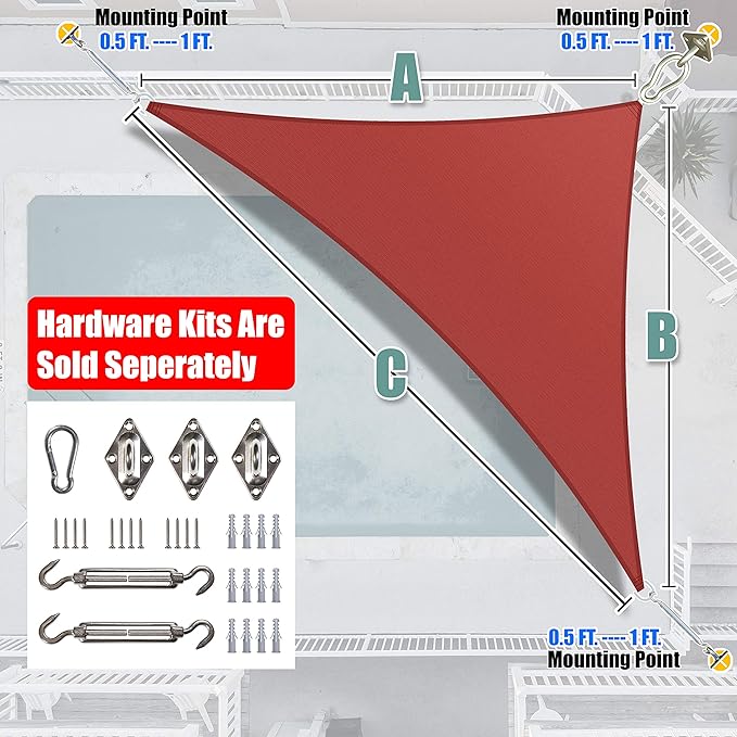 Amgo Custom Size 24' x 24' x 33.9' Red Right Triangle Sun Shade Sail Order to Make Canopy Awning UPF50+ AGSLT, 95% UV Blockage, Water & Air Permeable, 200GSM Commercial Standard (We Customize)
