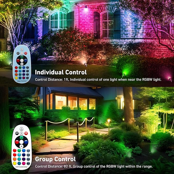 Halloween Christmas Landscape Lights 12W RGBW Outdoor Spot Lights for Yard, Low Voltage LED Landscape Spotlight with Remote Control, IP65 Waterproof Yard Spotlgiht for Lawn, Garden, 10 Pack