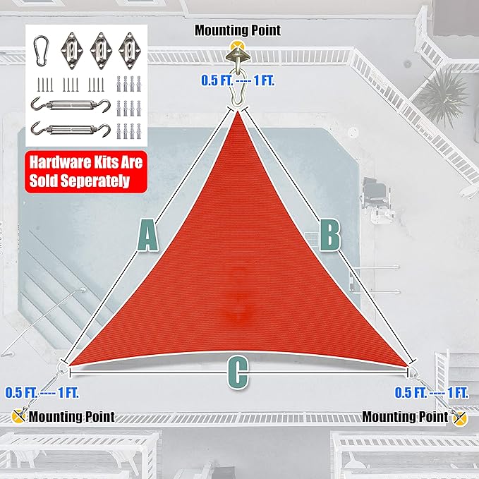 Amgo Custom Size 9' x 9' x 9' Red Triangle Sun Shade Sail UPF50+ AGTAPRT12, Order to Make Canopy Awning, 95% UV Blockage, Water & Air Permeable, Commercial Standard (We Customize)