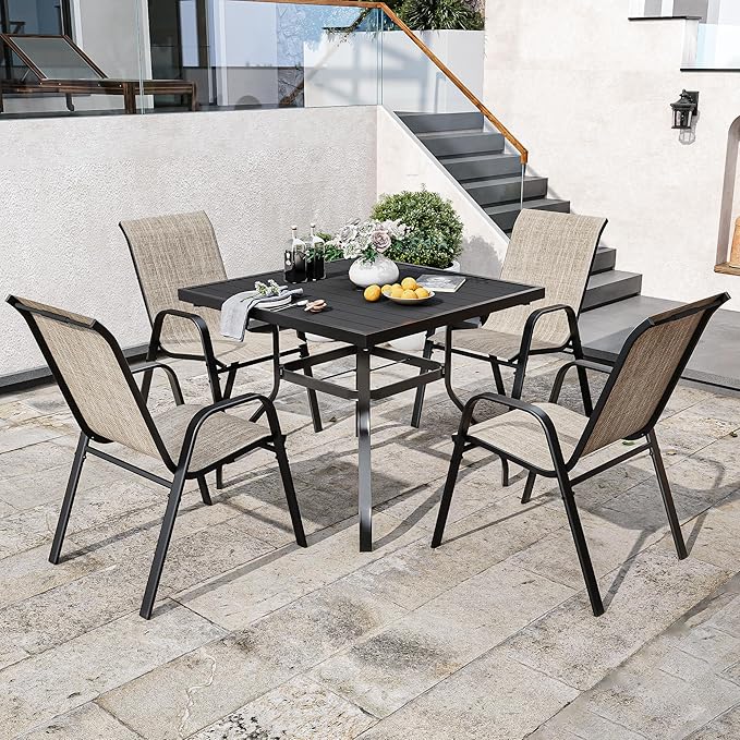 Patio Chairs Set of 8, Stackable Outdoor Dining Chairs for All Weather Textilene Fabric & Metal Frame, Outdoor Chairs Set for Backyard Deck Garden (Brown, Set of 8)