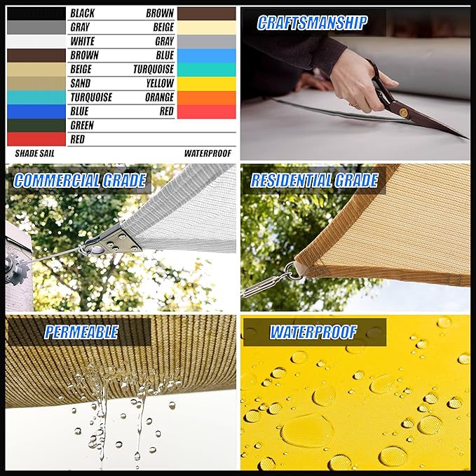 Royal Shade 10' x 10' x 14' Beige Triangle Sun Shade Sail Canopy Outdoor Patio Fabric Screen Awning RSTAPRT10 - UPF50+ 95% UV Blockage, Heavy Duty, Water & Air Permeable (We Make Custom Size)