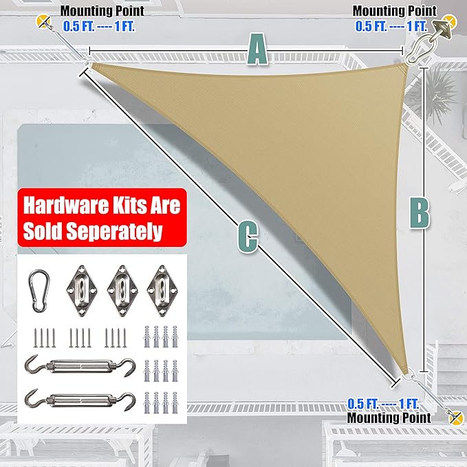 Amgo Custom Size 14' x 20' x 24.4' Sand Beige Right Triangle Sun Shade Sail Order to Make Canopy Awning UPF50+ AGSLT, 95% UV Blockage, Water & Air Permeable, 200GSM Commercial Standard (We Customize)