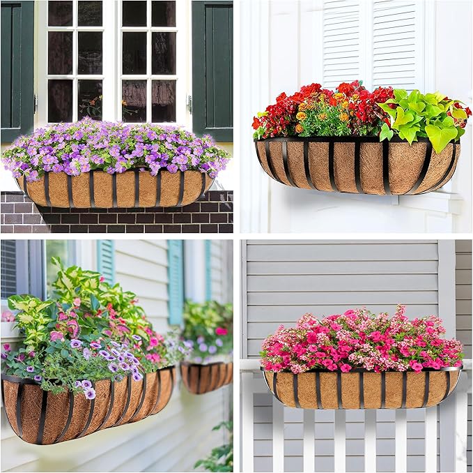 HFHOME 2PCS 36 Inch Coco Liners for planters, Horse Trough Half Moon Shape Replacement Coconut Planter Hanging Basket Liners for Window Box Hanging Trough Planter