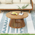 Merax Patio Outdoor Acacia Wood Round Coffee Table for Backyard, Lawn, Balcony, Teak Finish
