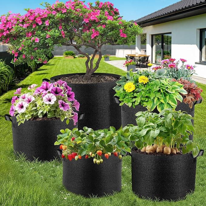 5 Pack 20 Gallon Grow Bags, Thickened Nonwoven Fabric Planter Pots with Handles, Heavy Duty 300G Garden Pots for Tomato, Potato and Vegetable
