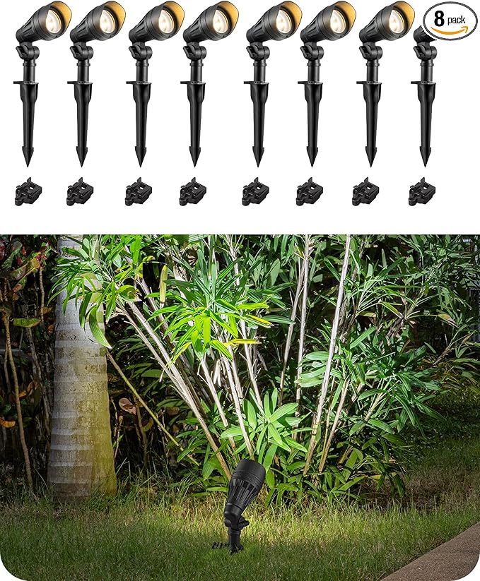EDISHINE Low Voltage Landscape Lights, 3.2W 12V ACDC 240LM Low Voltage Spotlight, CRI 80 & Beam Angle 35°, 3000K, Aluminum Housing Outdoor Landscape Lighting for Trees, Yard, Garden, Houese 8 Pack