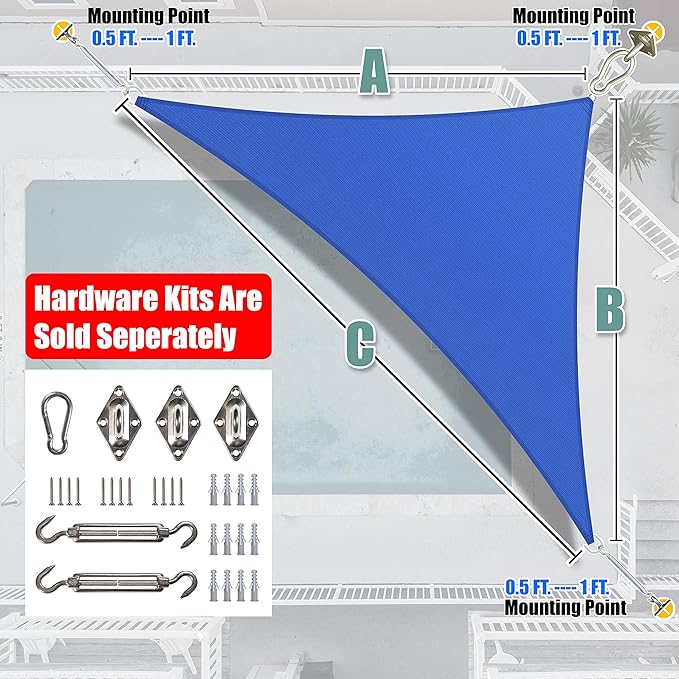 Amgo Custom Size 10' x 15' x 18' Blue Right Triangle Sun Shade Sail Order to Make Canopy Awning UPF50+ AGSLT, 95% UV Blockage, Water & Air Permeable, 200GSM Commercial Standard (We Customize)