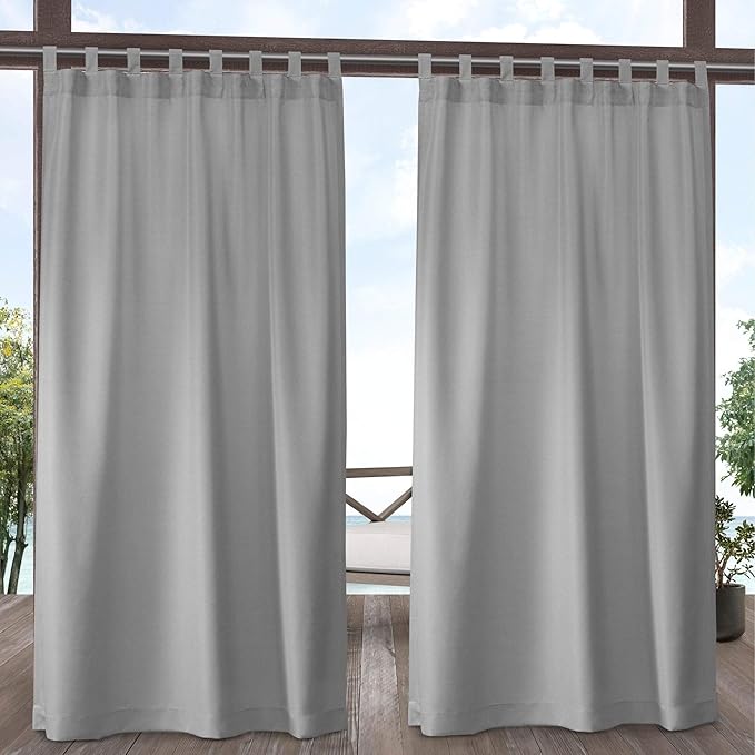 EXCLUSIVE HOME Cabana Solid Indoor/Outdoor Light Filtering Hook-and-Loop Tab Top Curtain Panel Pair, 54"x120", Winter White