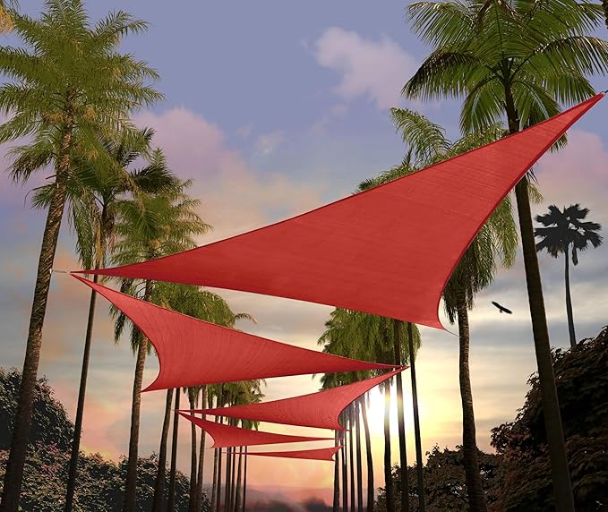 Amgo 24' x 24' x 24' Red Triangle Sun Shade Sail Outdoor Canopy Awning UPF50+ AGTAPRT12, 95% UV Blockage, Water & Air Permeable, Commercial Standard Heavy Duty (We Make Custom Size)