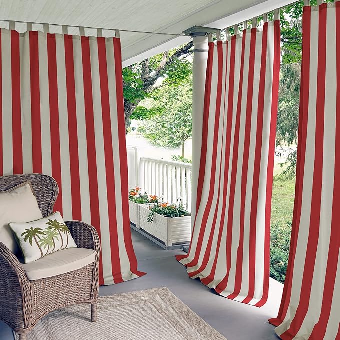Elrene Home Fashions Highland Stripe Indoor/Outdoor Curtain Panel, 50 inches X 108 inches, Red