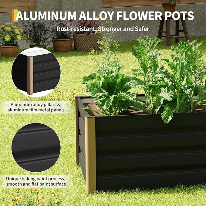 Garvee Commercial Aluminum Raised Garden Bed 8' x 3.5' x 16", Extra Large Open-Bottom Planter Box Kit for High Yield Vegetables, with Rounded Safety Corners & Anti-Cut Trim, Gray