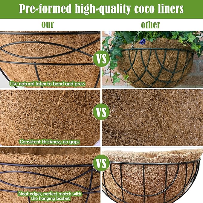 4 Pack 16 Inch Natural Coconut Fiber Liners for Hanging Planter Round Coco Replacement Liner for Flower Baskets Bowl Planters Coco Coir Pots for Outdoor Garden Plants