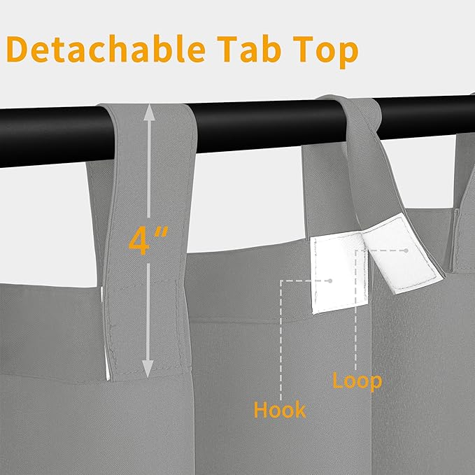 Easy-Going Outdoor Patio Curtains Detachable Tab Top Windproof Weatherproof Curtain for Cabana, Porch, Pergola and Gazebo, Tab Bottom Drape, 2 Panels, 110W x 120L inch, Light Grey