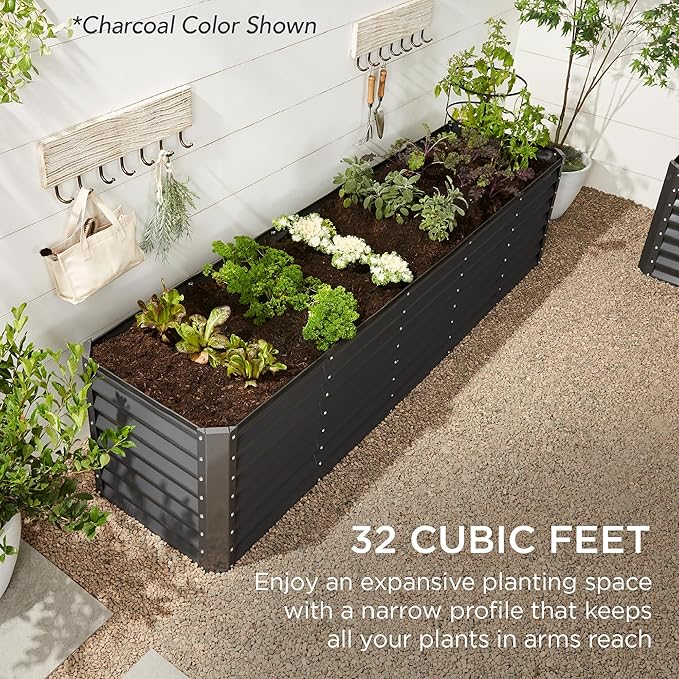 Best Choice Products 8x2x2ft Raised Outdoor Metal Garden Bed, Deep Root Box Planter for Vegetables, Flowers, Herbs, 240 Gallon Capacity, 100% Non Toxic Materials - White