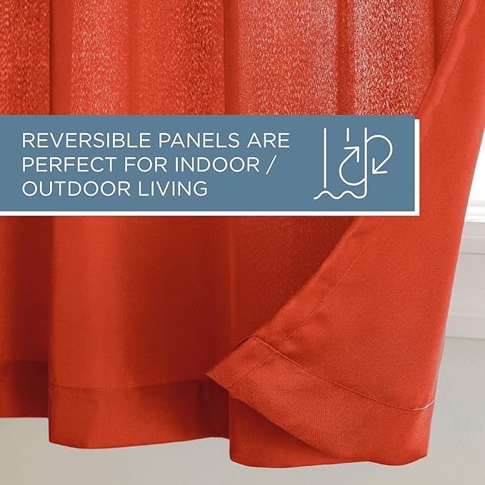 TOWN & COUNTRY BASICS Cabana Solid Heavyweight Indoor Outdoor Curtains, Light Filtering Opacity with Grommet Top, Water Repellent, 2-Pack Set, 54"x120", Mecca Orange