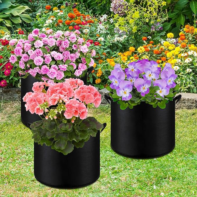 6-Pack 7 Gallon Grow Bags - 300G Heavy Duty Aeration Fabric Pots with Handles,Thickened Nonwoven Planter Bags for Vegetables Flowers Fruits