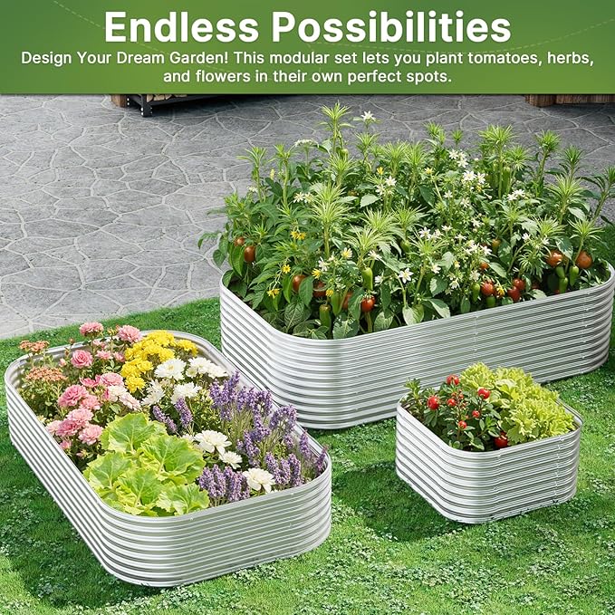 3 PCS Tall 4x2ft Galvanized Raised Garden Bed Outdoor, Metal Garden Bed for Vegetables, Above Ground Garden Box for Flower, Steel Raised Beds for Gardening