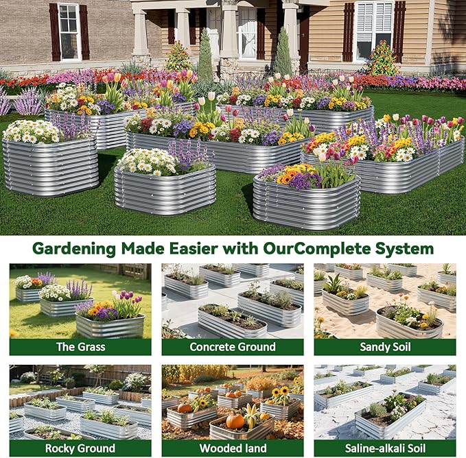 3 Pack 8x4FT Raised Beds for Gardening, Corrugated Galvanized Steel Raised Garden Bed, Outdoor Metal Above Ground Garden Bed for Vegetables and Flowers