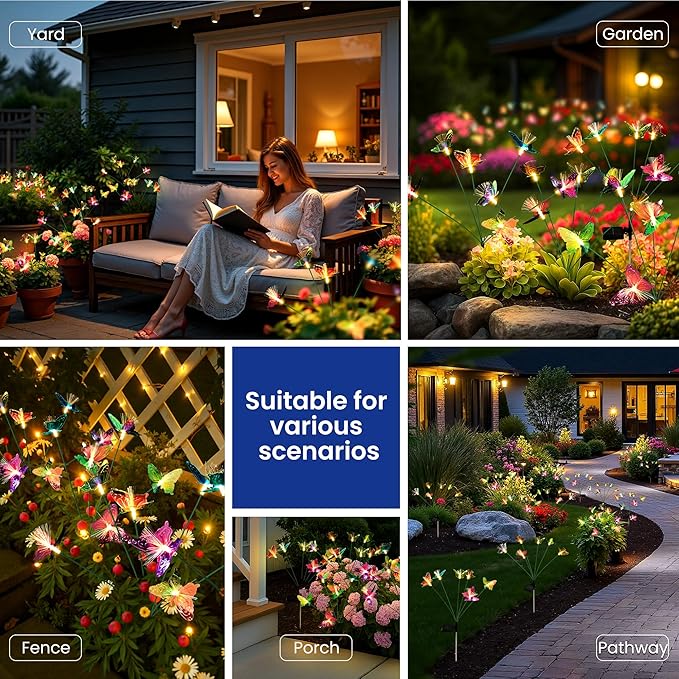 Solar Garden Lights,Swaying Butterfly Lights Outdoor Decorative,6pack Warm White LED Solar Lights for Outside Yard,Lawn,Patio,Pathway Decoration Gardening Gifts
