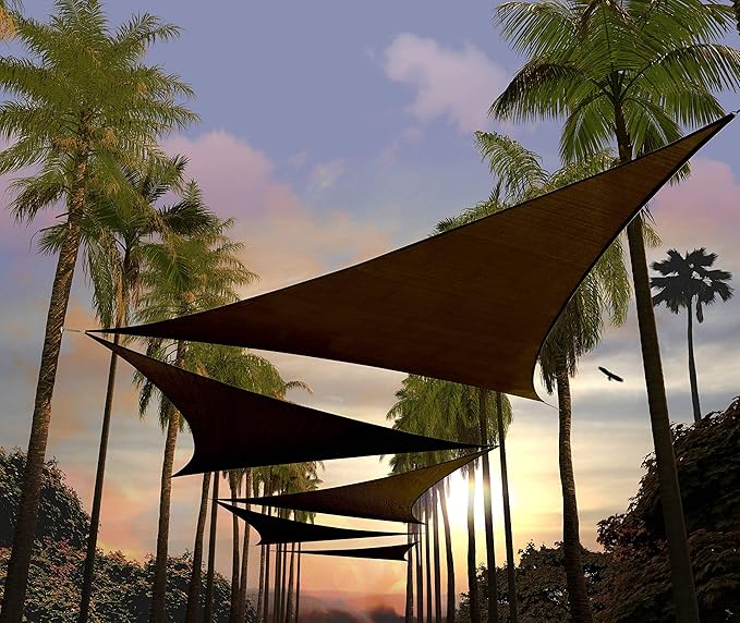 Amgo Custom Size 23' x 23' x 23' Brown Triangle Sun Shade Sail Order to Make Canopy Awning UPF50+ AGSLT, 95% UV Blockage, Water & Air Permeable, 200GSM Commercial Standard (We Customize)