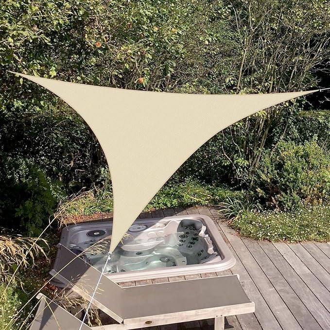 Patio Paradise 4' x 4' x 4' Sun Shade Sail Triangle Canopy Shade Cloth Fabric Sunlight Block Patio Pergola Cover HDPE Deck Awning for Outdoor Backyard Roof Shading, Sand