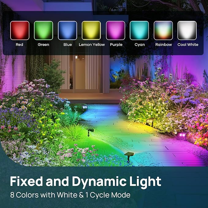 Linkind Solar Lights Outdoor Waterproof IP65, StarRay RGB Solar Spot Lights Outdoor, Color Changing Outdoor Solar Lights for Yard, Garden, Pathway, Holiday Decorations (Multicolor, 6 Pack)