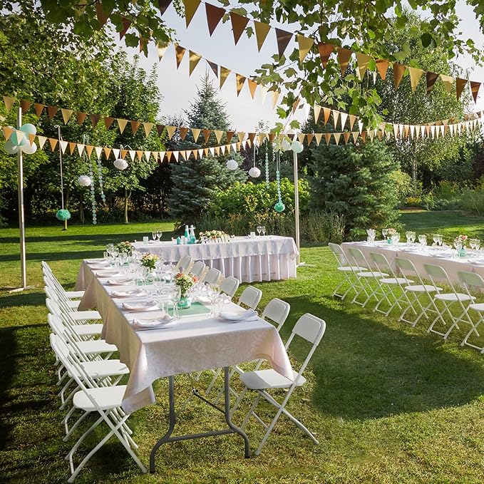 VINGLI 4 Pack White Plastic Folding Chair, Indoor Outdoor Portable Stackable Commercial Seat with Steel Frame 350lb. Capacity for Events Office Wedding Party Picnic Kitchen Dining