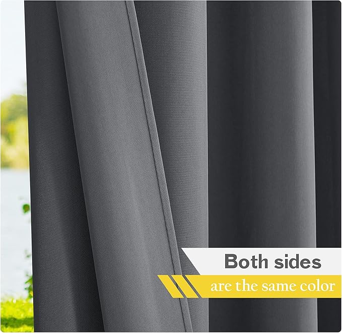 NICETOWN Canvas Outdoor Curtains for Patio Waterproof 2 Panels, Thermal Insulated Rustproof Top and Bottom Grommet Outdoor/Indoor Curtains Privacy Protect for Gazebo (55" by 108", Dove Gray)