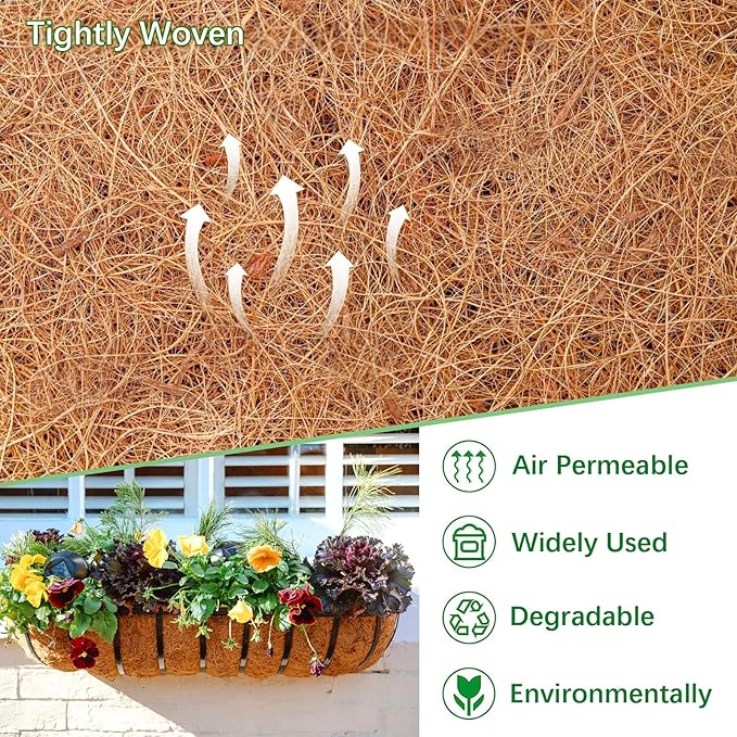 Coco Liners for Planters - 2 Pack 24 Inch Trough Coconut Liners for Planters, Window Box Coco Liners, 100% Natural Coconut Fiber Liners for Wall Hanging Basket, Window Box, Fence Baskets