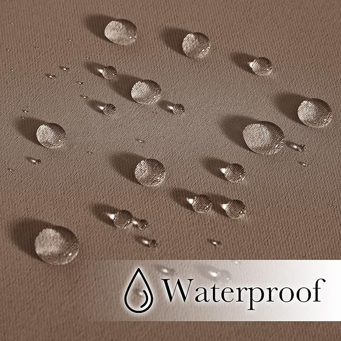 NICETOWN 2 Panels Waterproof Outdoor Curtains Fixed Pocket & Back Tab on Top & Bottom, Thermal Insulated Keep Rain & Sun Out Blackout Windproof Outdoor Drapes with Rope, W52 x L108, Tan-Khaki