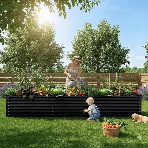 12x2x2ft Raised Garden Beds Outdoor Kit, Galvanized Planter Garden Boxes Outdoor, Metal Raised Garden Beds for Vegetables,Fruits,Herb,Flower,Black
